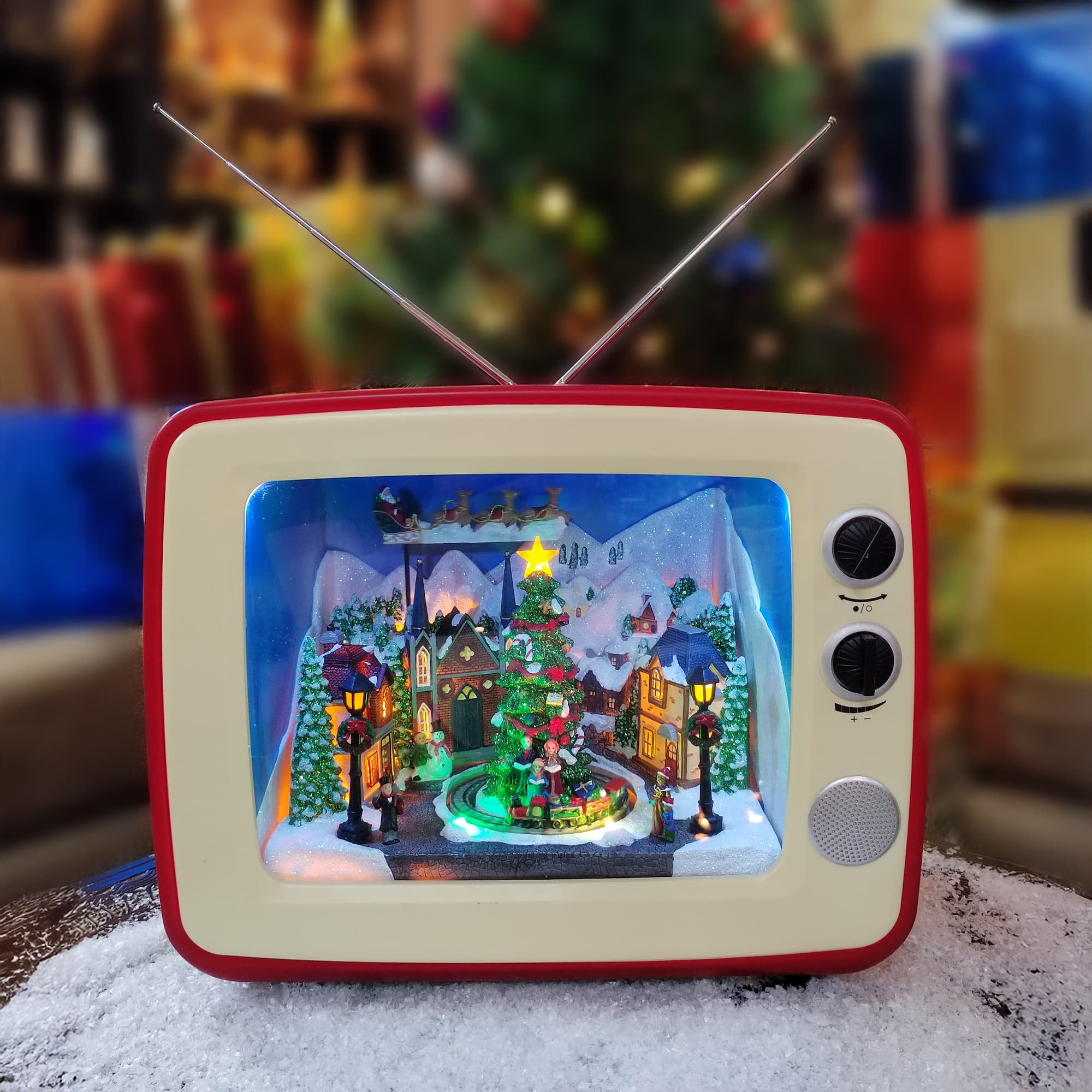 Moments in Time 12.3" Animated Red Retro TV with Mountain Scene